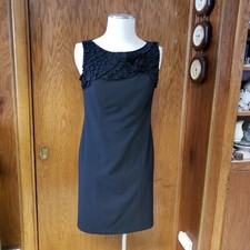 Ann Taylor Womens 4 Little Black Dress Textured Bust Layered Rose Formal Office