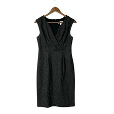 Dress Barn Grey Sleeveless Midi Dress Career V-neck Large Straps Tweed Size 6