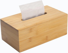 Rectangular Bamboo Tissue Box Cover, Water Resistant Wooden Facial Tissue Box fo