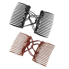 2 Pcs Plastic Elastic Double Hair Comb - Adjustable Elastic Bun Comb  Clip