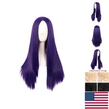 Elegant 28 Inch Dark Purple Synthetic Wig for Stylish Women - Adjustable Cap
