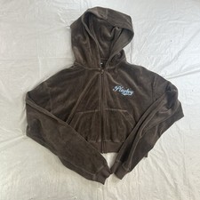 Playboy Y2k Velour Zip Up Hoodie Size Medium Brown