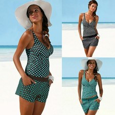 Lady Polka Dot Tankini Set Boy Shorts Swimsuit Beach Swimwear Swimming Costumes