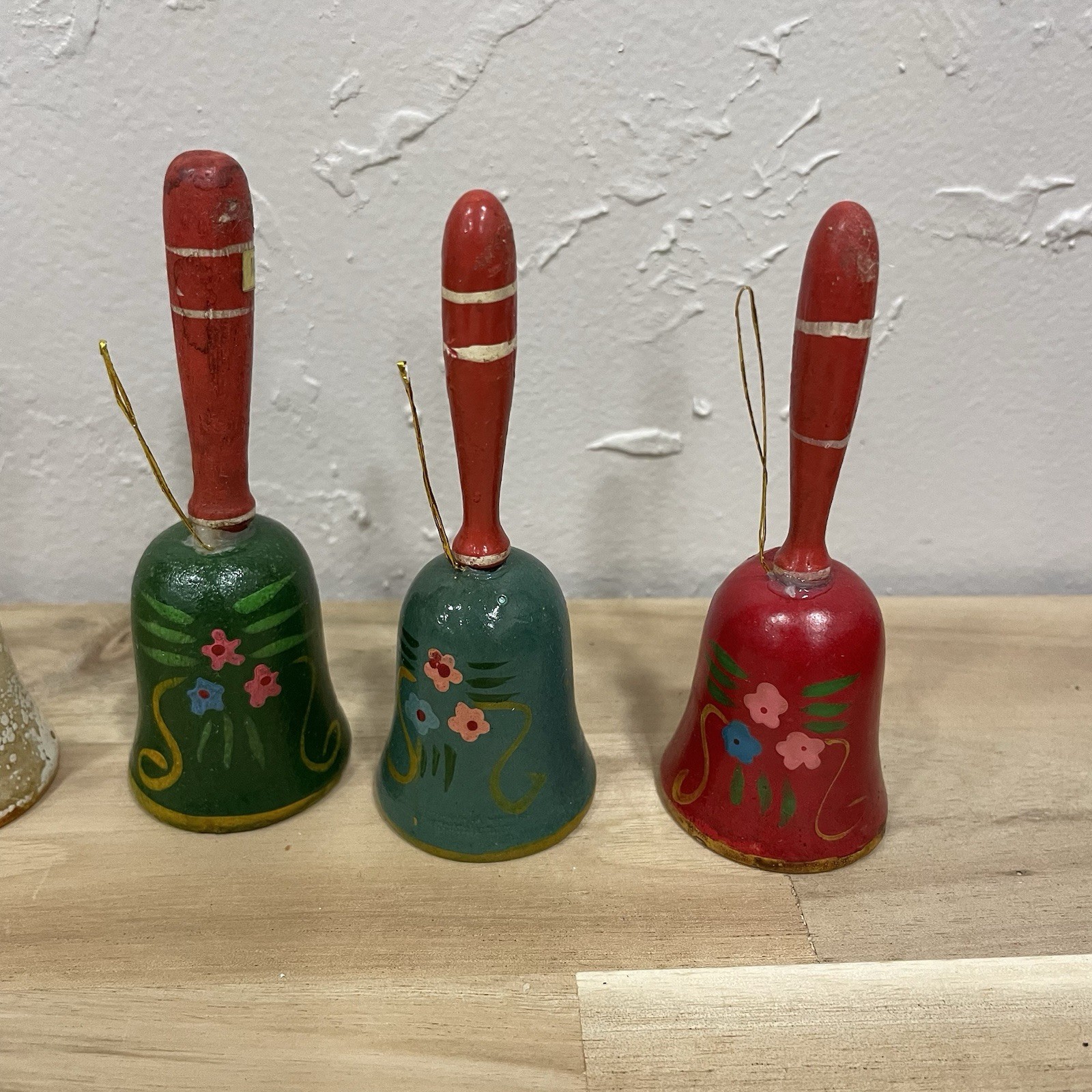 Ringing Bell Russ Berrie Co Vintage Wooden Ornaments Set Of 6 Multicolor Taiwan