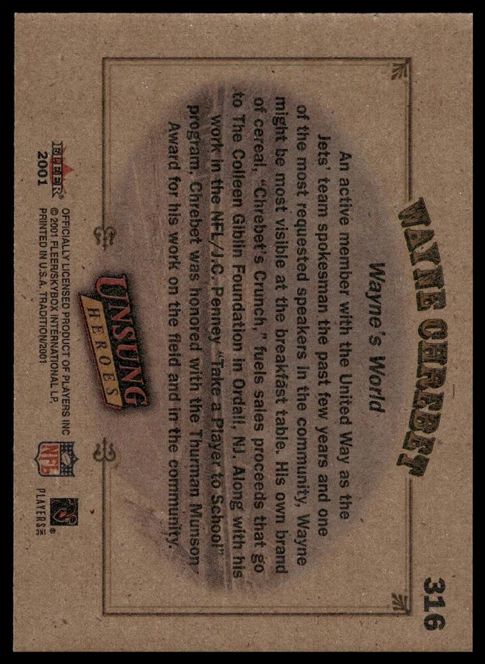 2001 Fleer Tradition #316 Wayne Chrebet New York Jets NM+ - Image 2 of 2