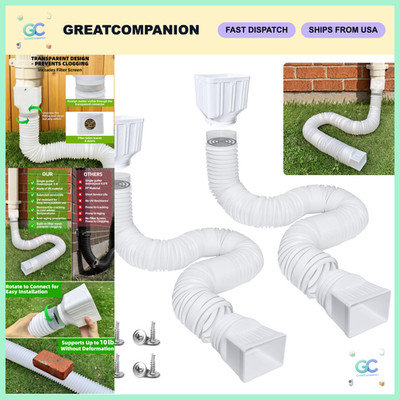 2 Pack Flexible Rain Gutter Downspout Extensions, Adjustable 21-60 Inch Drain Pi