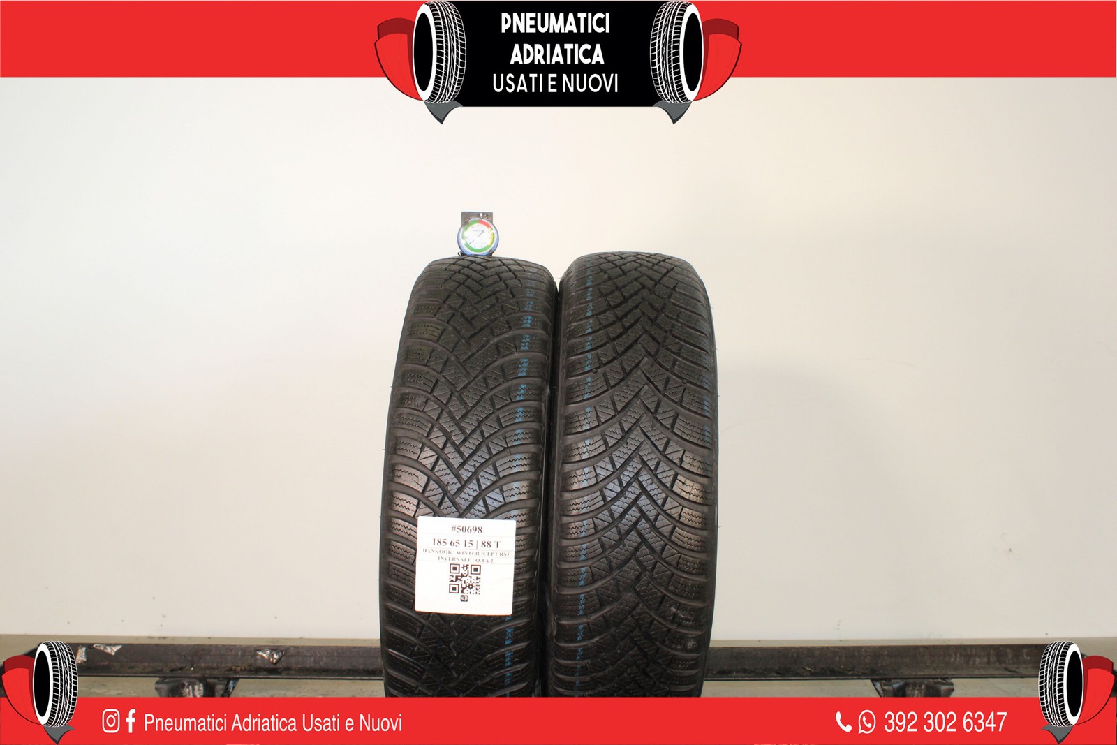 2 PNEUMATICI HANKOOK 185/65 R15 INVERNALI GOMME USATE 87% - ADRIATICA