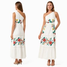 Ever New Ollie One Shoulder Floral Embroidery Maxi Dress Linen Blend - Size 0