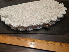 Made in Japan Vintage Crocheted Raffia Clutch Handbag Cream Woven Off White