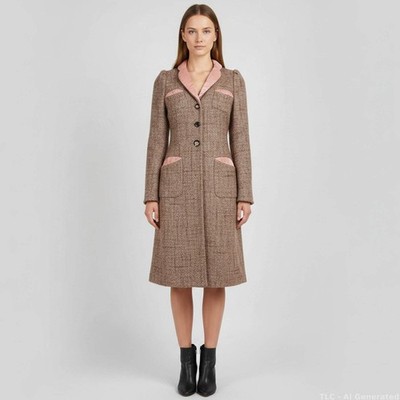 Marc Jacobs Pink Metallic Tweed Velvet Trim Long Coat S