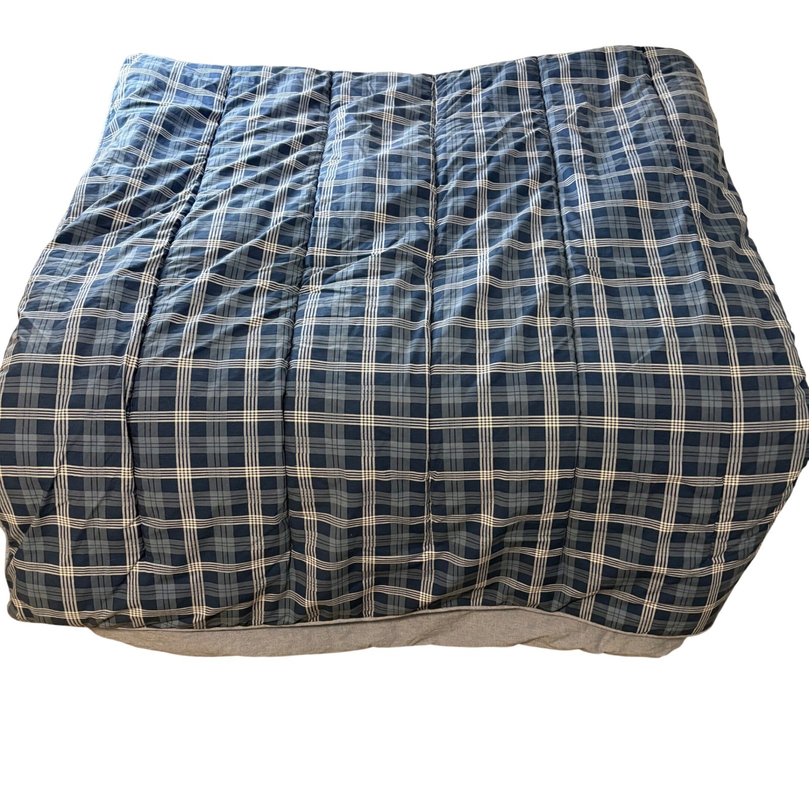 Ralph Lauren Blue Plaid Reversible Comforter Full Queen 100% Cotton Made in USA