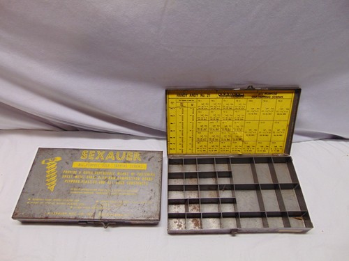 Pair of vintage Sexauer Handy Andy #21 Tapping Screws metal Storage Boxes 10 x 6