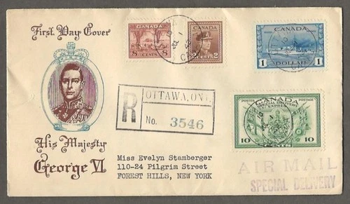 Canada first day cover, 262 etc, $1 destroyer [ , unusual cachet [141