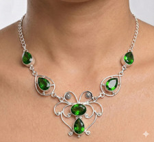 925 Sterling Silver Jewelry Chrome Diopside Vitality Gemstone Handmade Necklace