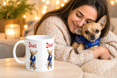 Personalized Custom Ceramic Coffee Mug Dog's Photo & Name Cup 2 Sides Gift