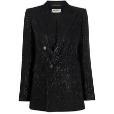 Saint Laurent Women's Lam  Metallized Fiber Blazer Black Silver