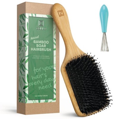 Natural Boar Bristle Hair Brush for Women, Men, Kids Dry and Wet Detangling H...