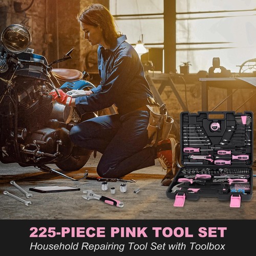 FASTPRO Jeu d'outils roses 225 pièces, jeu à main mécanique SAE et métrique  - Photo 3/9