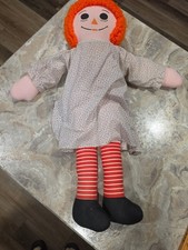 Vintage Large Handmade Raggedy Ann Rag Doll 36 Orange Hair Painted Face