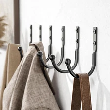 Black Wall Hooks for Towel Storage: Holds up to 45 LBS, Larger 6 Pack, 