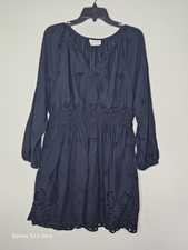 Universal Thread Women's Black Eyelet A-Line Dress V-Neck Balloon Sleeve Cotton