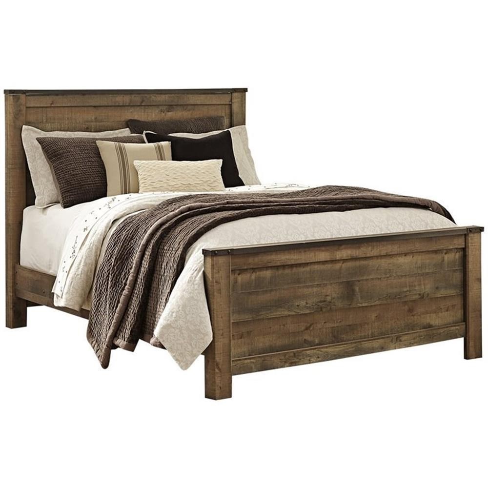 Bowery Hill Queen Size Panel Bed in Wood in Mahogany - Easy Assembly