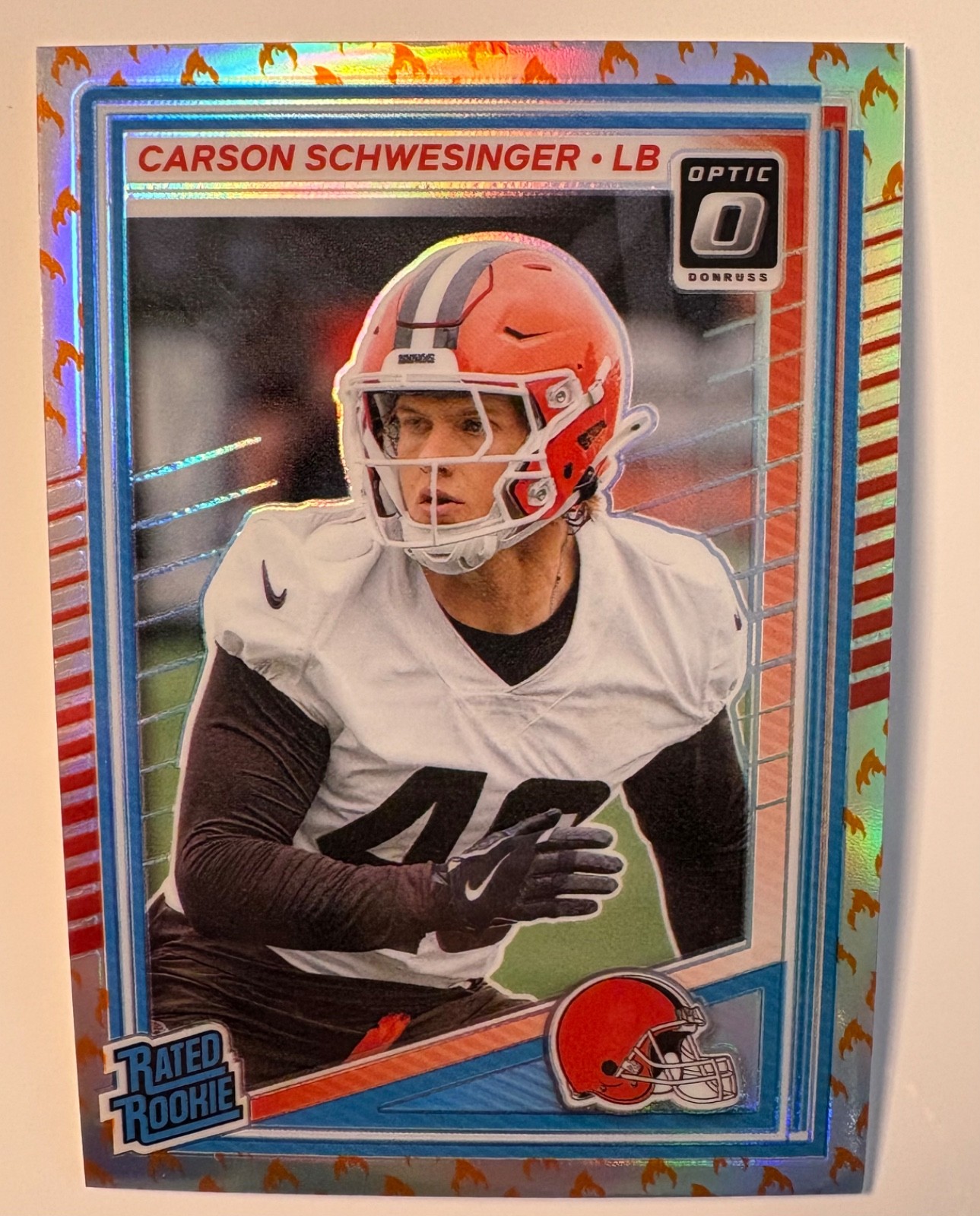 2025 Panini Donruss OPTIC  Rated Rookie Carson Schwesinger #217 FIRE Emoji SSP
