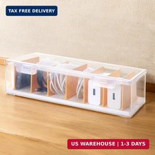 PAVSTINE Clear Cable Organizer Box with Lid and Adjustable Dividers