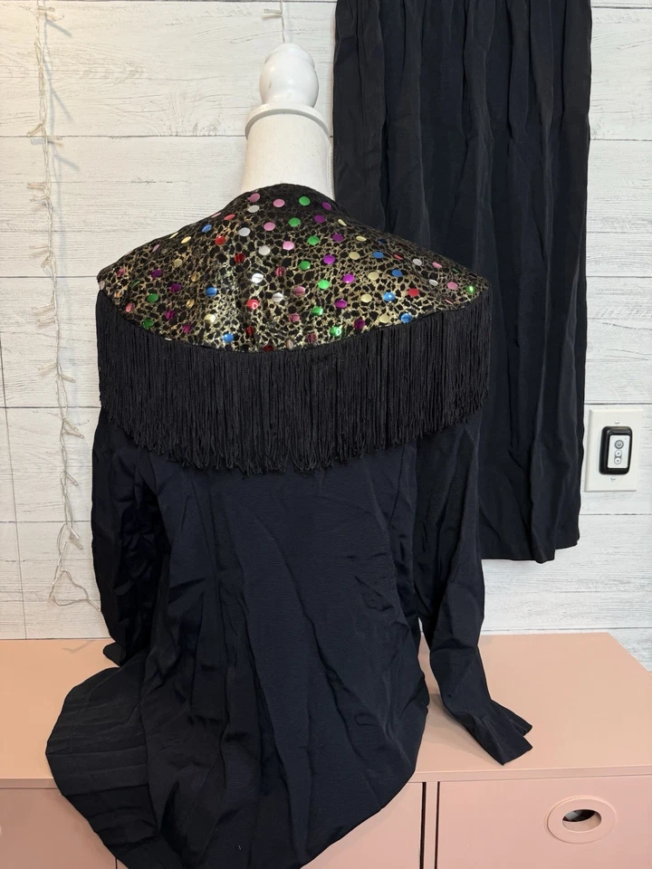 Lentejuelas Leopardo Estampado Disco Vaquero Flecos Chaqueta Falda Chal Festival Western Foto 3 de 4