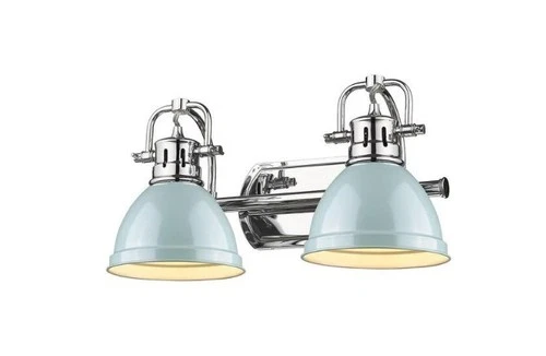 Golden Lighting Duncan 8.5 in. 2-Light Chrome Vanity Light with Seafoam Shades - Picture 2 of 4