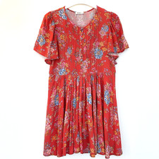 Spell & The Gypsy Meadowland Flutter Sleeve Poppy Red Floral Mini Dress Size XS
