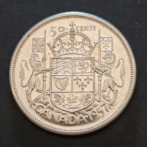 1957 - WHITE - Canada 50 fifty cents SILVER - LOW COMBINED SHIP - C50-317