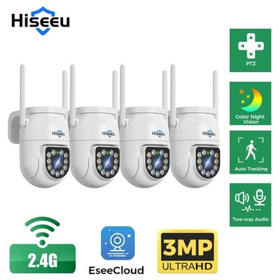 1~4PCS Hiseeu 3MP WiFi Security Camera Outdoor CCTV System 2Way Audio Auto Track