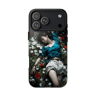 Phone Ink - Lifetime Warranty Custom Case - Girl Lying Grass Wildflowers Teal