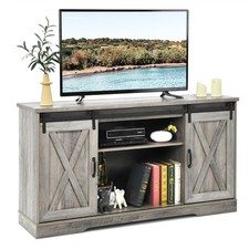 Costway 59" Farmhouse TV Stand Sliding Barn Door Cabinet w/ Adjustable Shelf