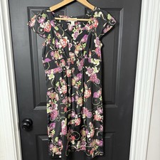 Ann Taylor Loft 100% Silk Multi-Colored Floral Knee Length Dress Size US 4 P
