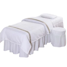 1 Set Massage Table Skirt Bed Valance Sheet + Pillow Case + Stool & Quilt Cover