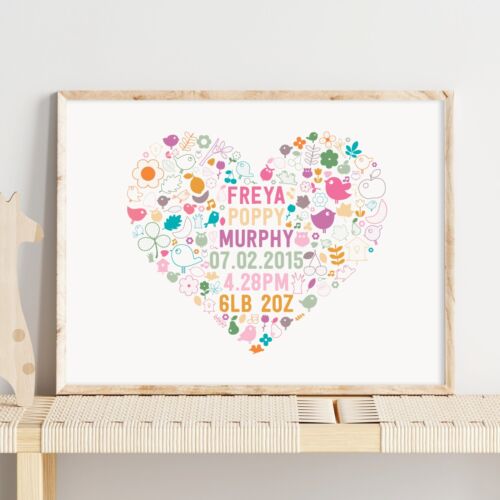 Birth Details Print On the Day You Were Born Personalised Birth Stats Kids Art - Afbeelding 1 van 20