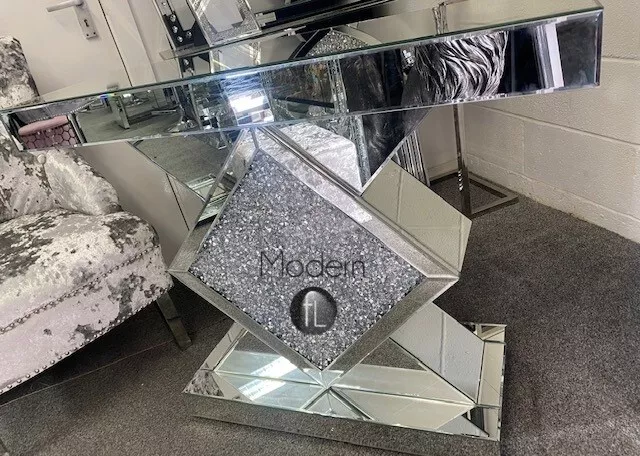 LED Mirrored crushed crystal console table LARGE mirror console table 120cm