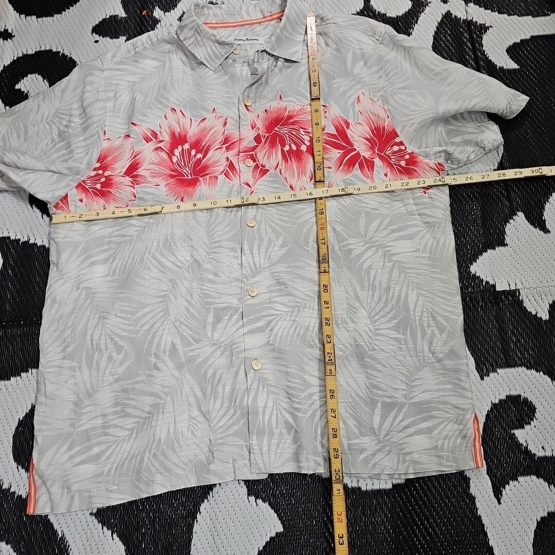 Camicia da campeggio uomo Tommy Bahama floreale fila di ibisco lino manica corta taglia XL