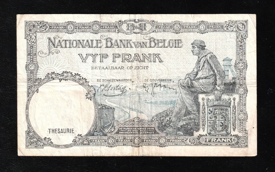 Belgium, 5 Francs, 1938, P-108, * King Albert & Queen Elizabeth * Banknote - Image 2 of 2