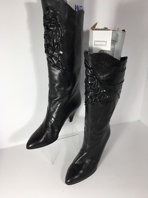 Vero Cuoio Made Italy Black Soft Detailed Leather Knee High Boot Stiletto Size 6