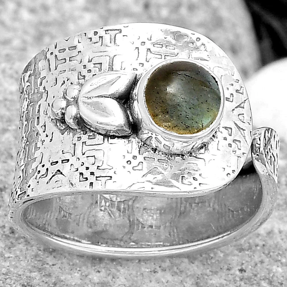Adjustable Spectrolite Labradorite 925 Sterling Silver Ring s.7