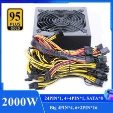 2000W Modular Power Supply For 6 GPU Rig Coin Mining Miner 95 Gold 160V-240V