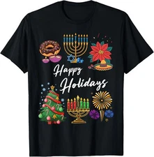 Happy Holidays Hanukkah Christmas Kwanzaa Design T-Shirt