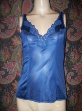 Vintage Vassarette Navy Blue Nylon Lacy Princess Camisole Lingerie 34