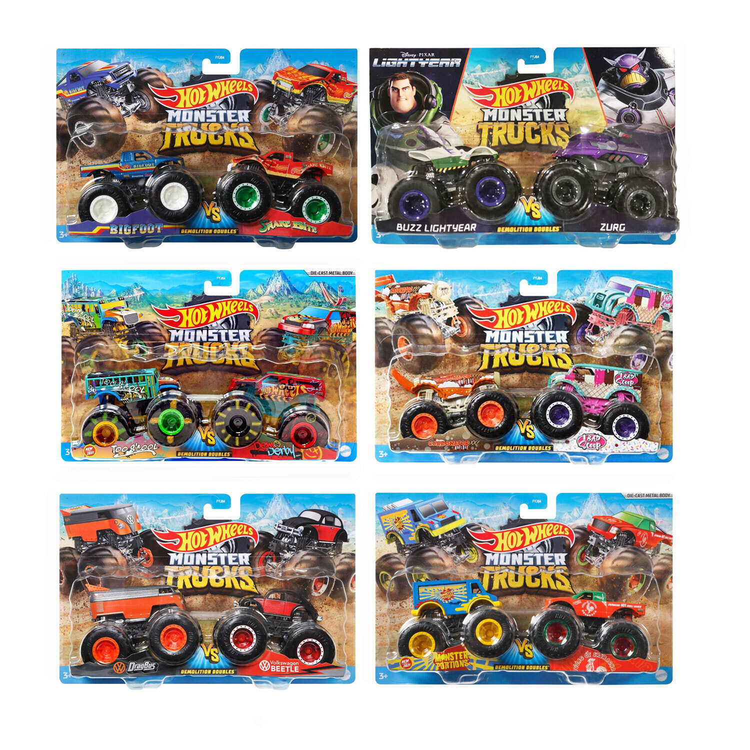 Hot Wheels Monster Trucks 1:64 Scale Demolition Doubles DragBus vs