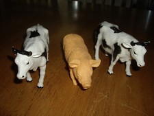 EUC 3 Farm Animals about 6" Long 2 Cows 1 Pig Hard Plastic with Detail