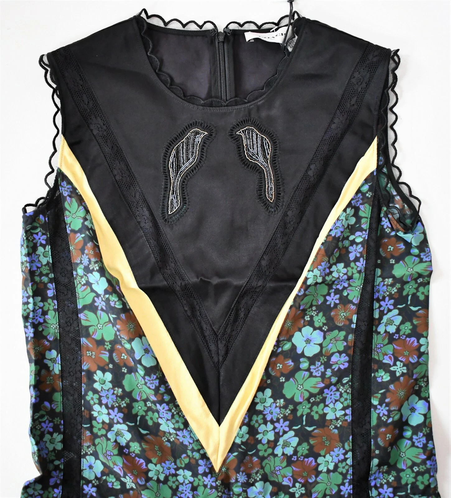 $795 New Authentic COACH 1941 DAISY Print Sleeveless Beaded VARSITY Dress US 00