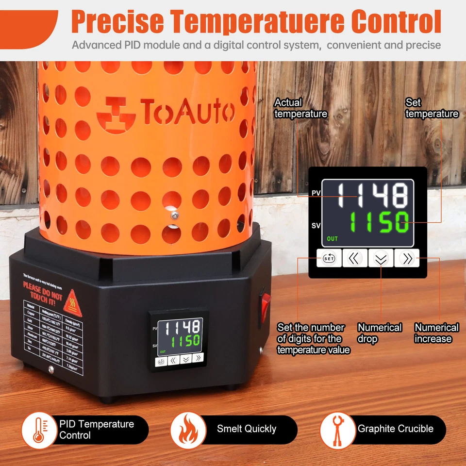 TOAUTO 1800W Electric Gold Melting Furnace 6.6LB Crucible Casting Ingot Mold Kit - Image 2 of 4